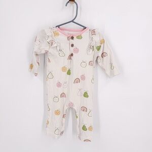 White and Pink Footies One Piece with Fruits Print